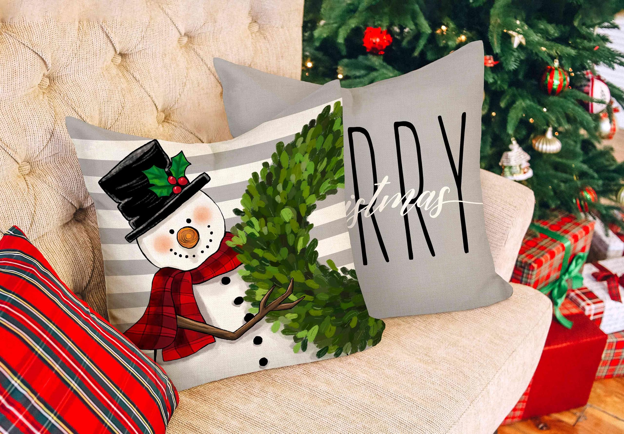 Red Christmas Pillow Covers 18x18 Set of 4