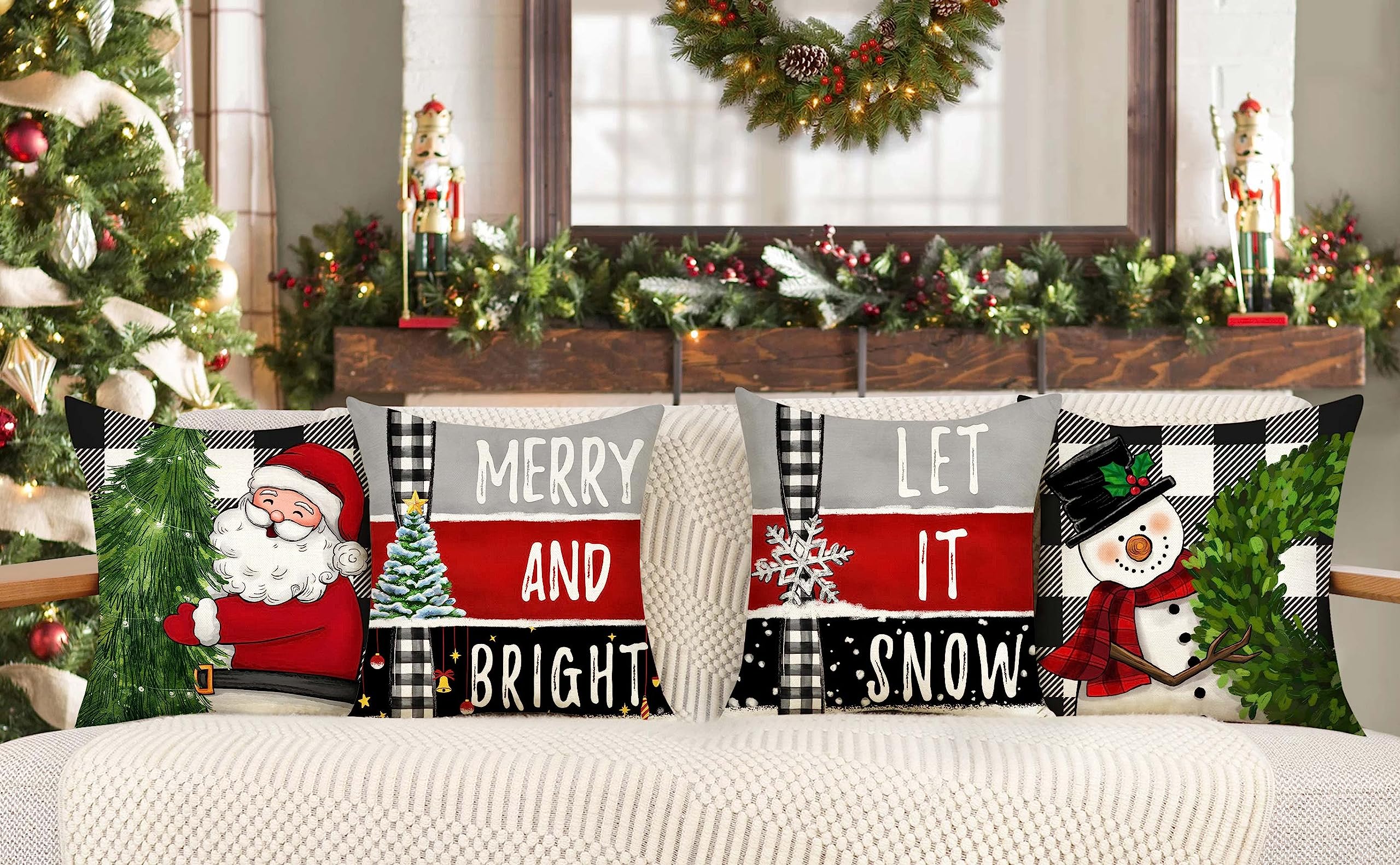 Red Christmas Pillow Covers 18x18 Set of 4