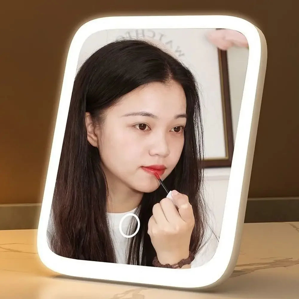 LED Makeup Mirror, 3-Color Light, 360° Rotatable, Touch Control, USB Powered,