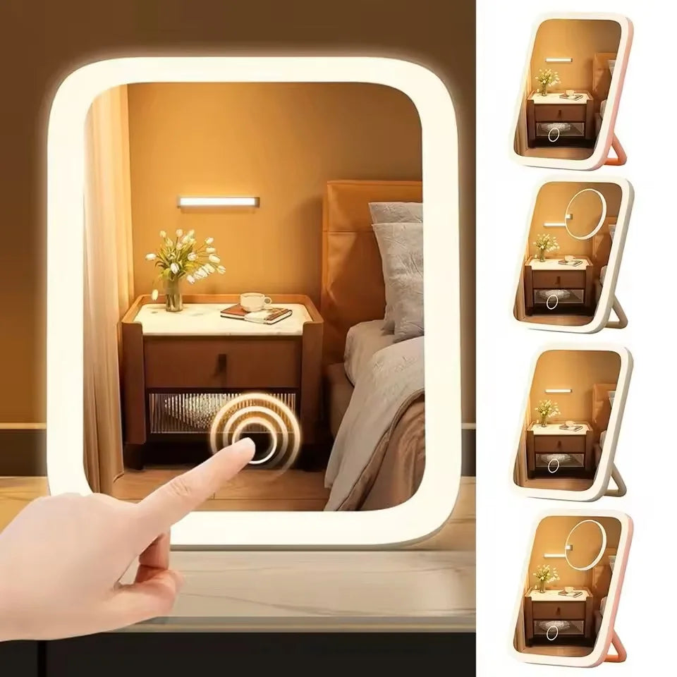 LED Makeup Mirror, 3-Color Light, 360° Rotatable, Touch Control, USB Powered,