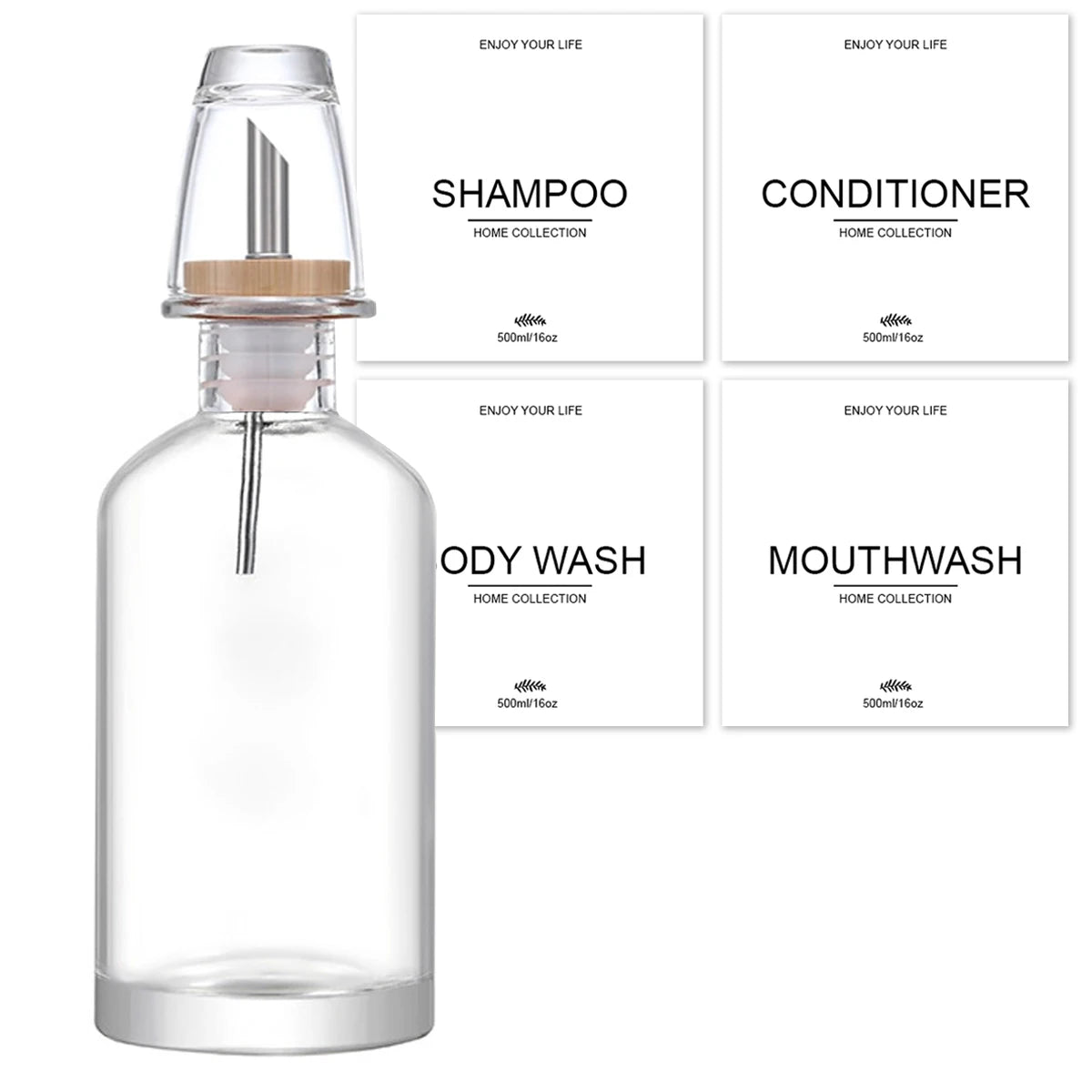 Mouthwash Dispenser for Bathroom with Bamboo & Stainless Steel Pour Spout