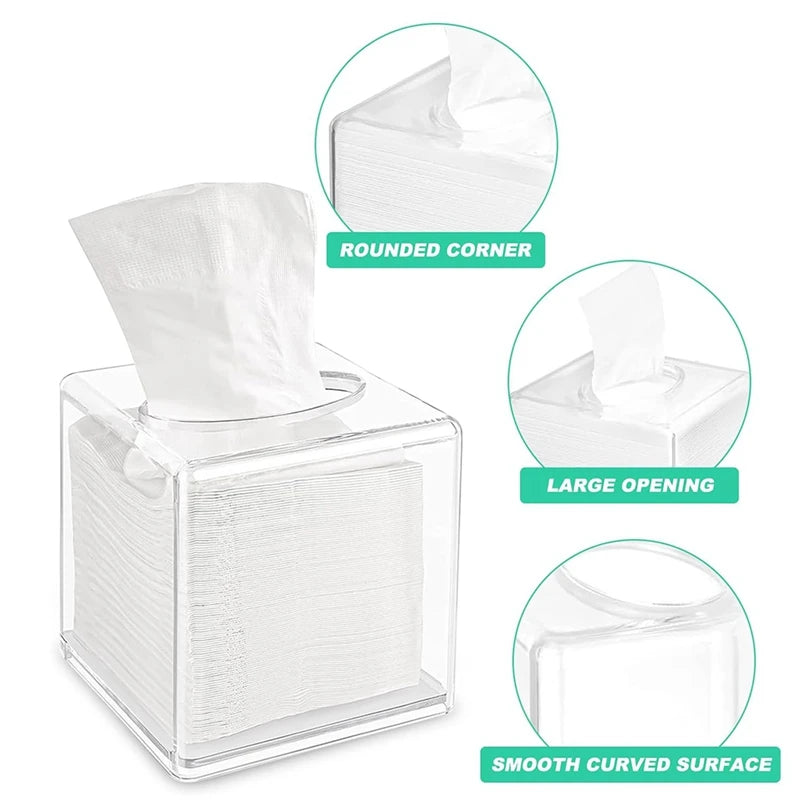 Facial Acrylic Tissue Box Holder, Cover Napkin Organizer For Dryer Sheets, Bathroom