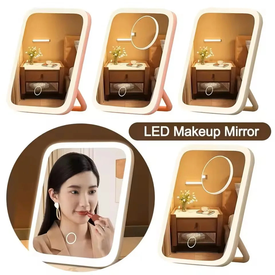 LED Makeup Mirror, 3-Color Light, 360° Rotatable, Touch Control, USB Powered,