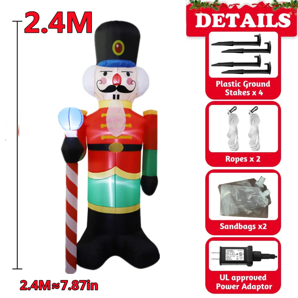 2.4M Inflatable Nutcracker Soldier built-in LED Light Outdoors Christmas Decorations
