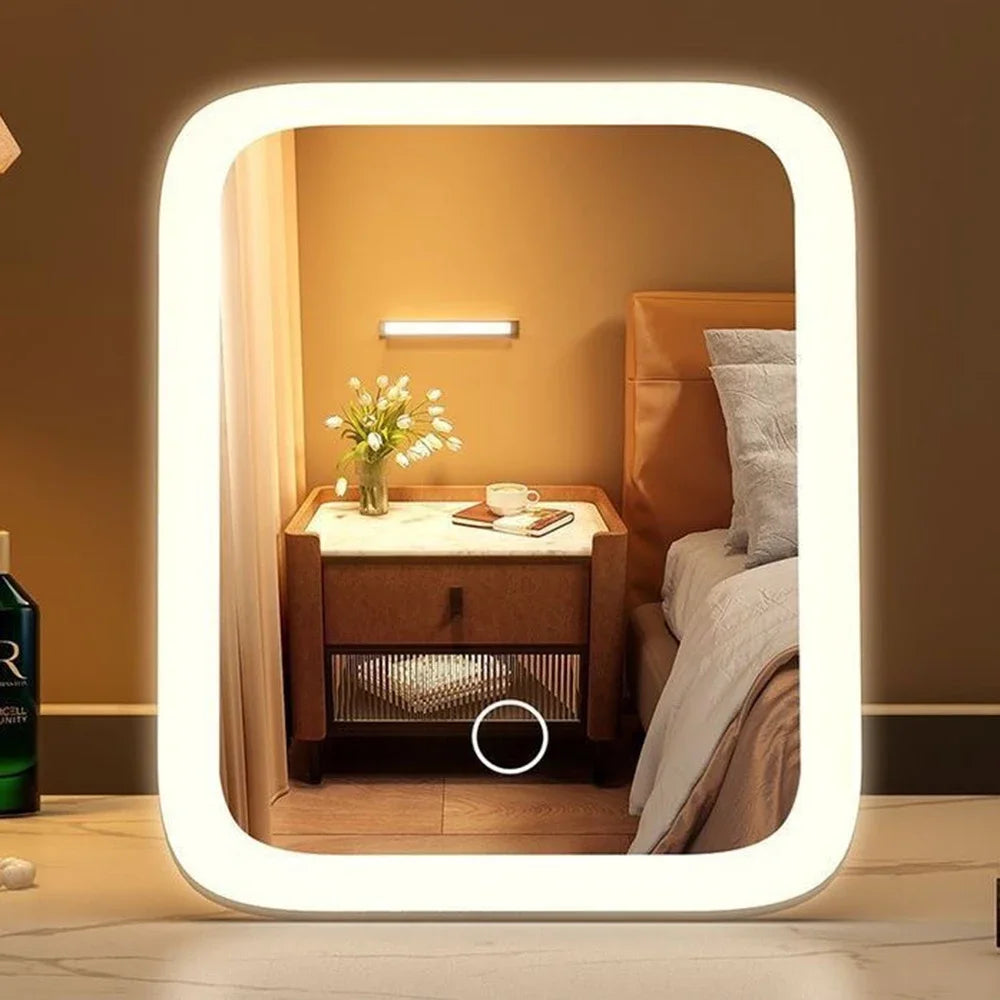 LED Makeup Mirror, 3-Color Light, 360° Rotatable, Touch Control, USB Powered,