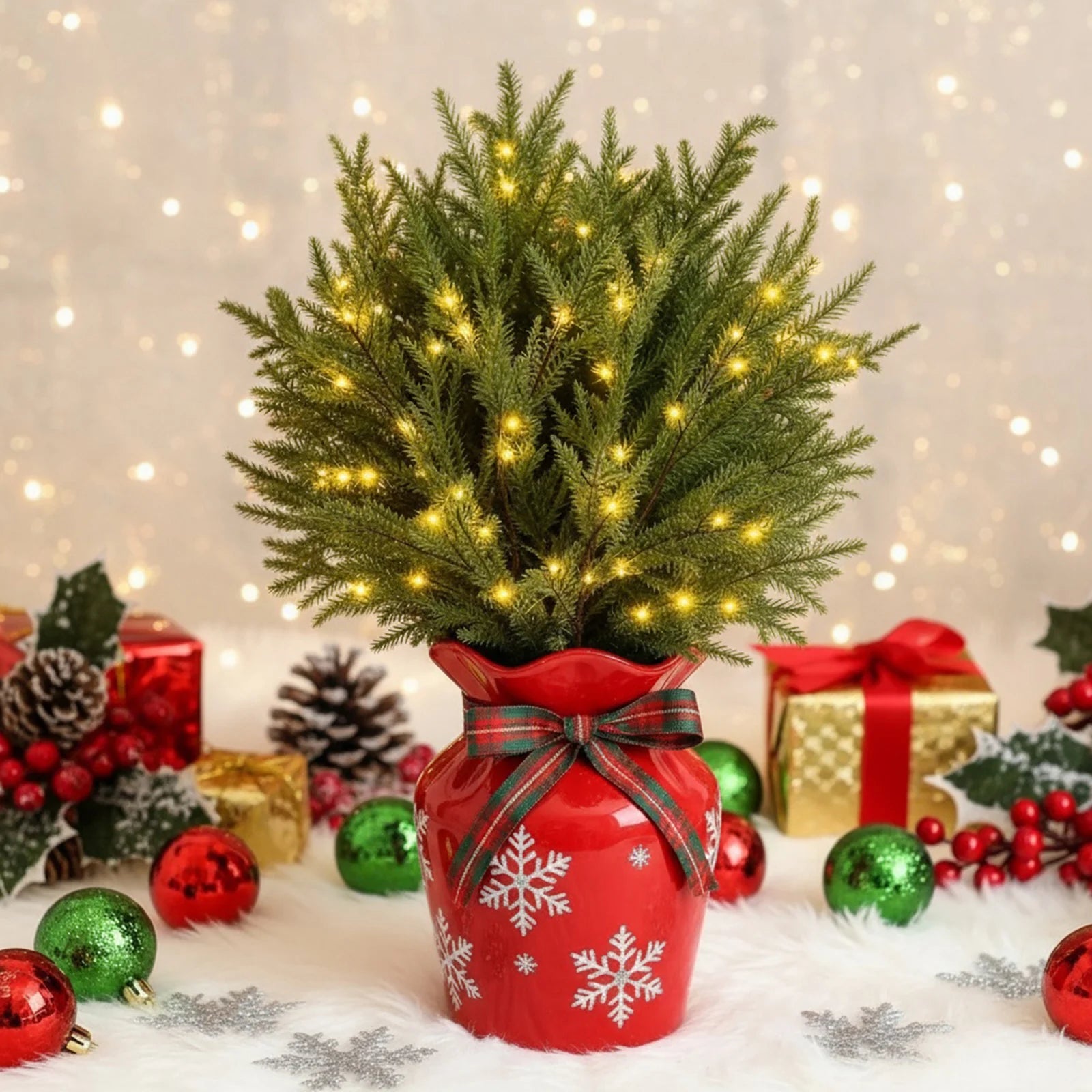 Lighted Norfolk Pine Branches