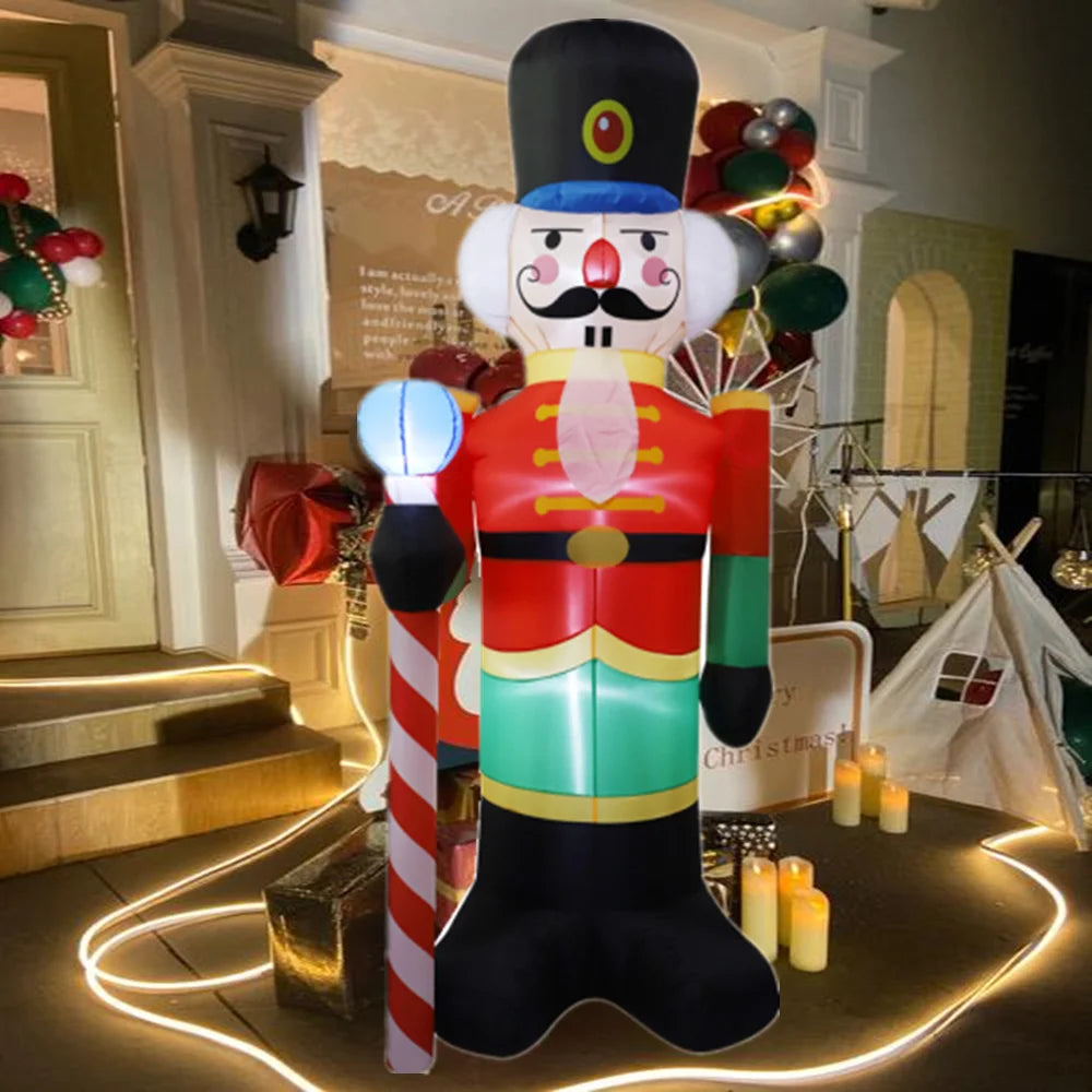 2.4M Inflatable Nutcracker Soldier built-in LED Light Outdoors Christmas Decorations