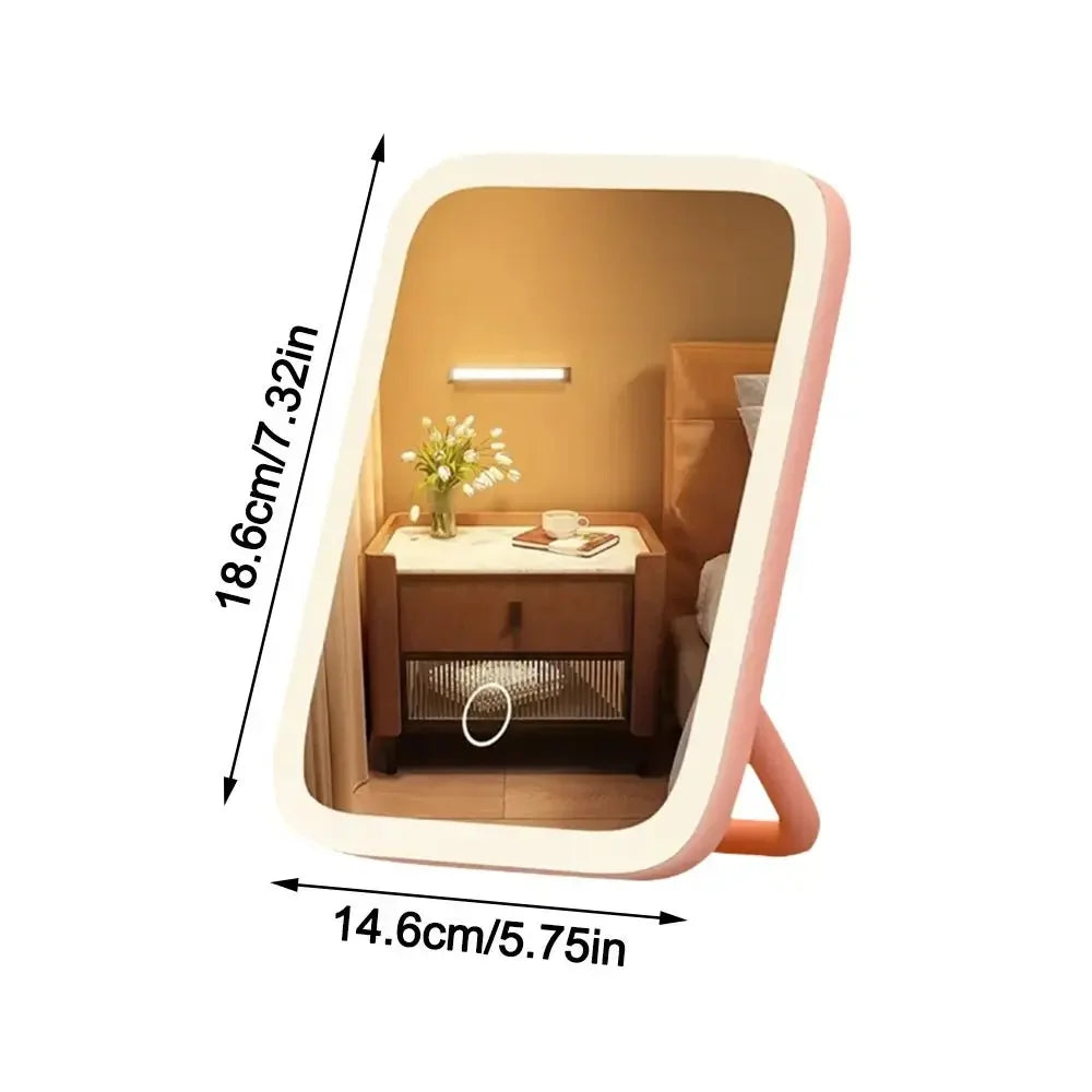 LED Makeup Mirror, 3-Color Light, 360° Rotatable, Touch Control, USB Powered,