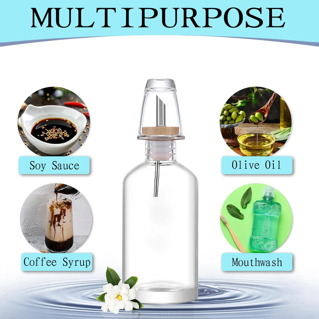 Mouthwash Dispenser for Bathroom with Bamboo & Stainless Steel Pour Spout