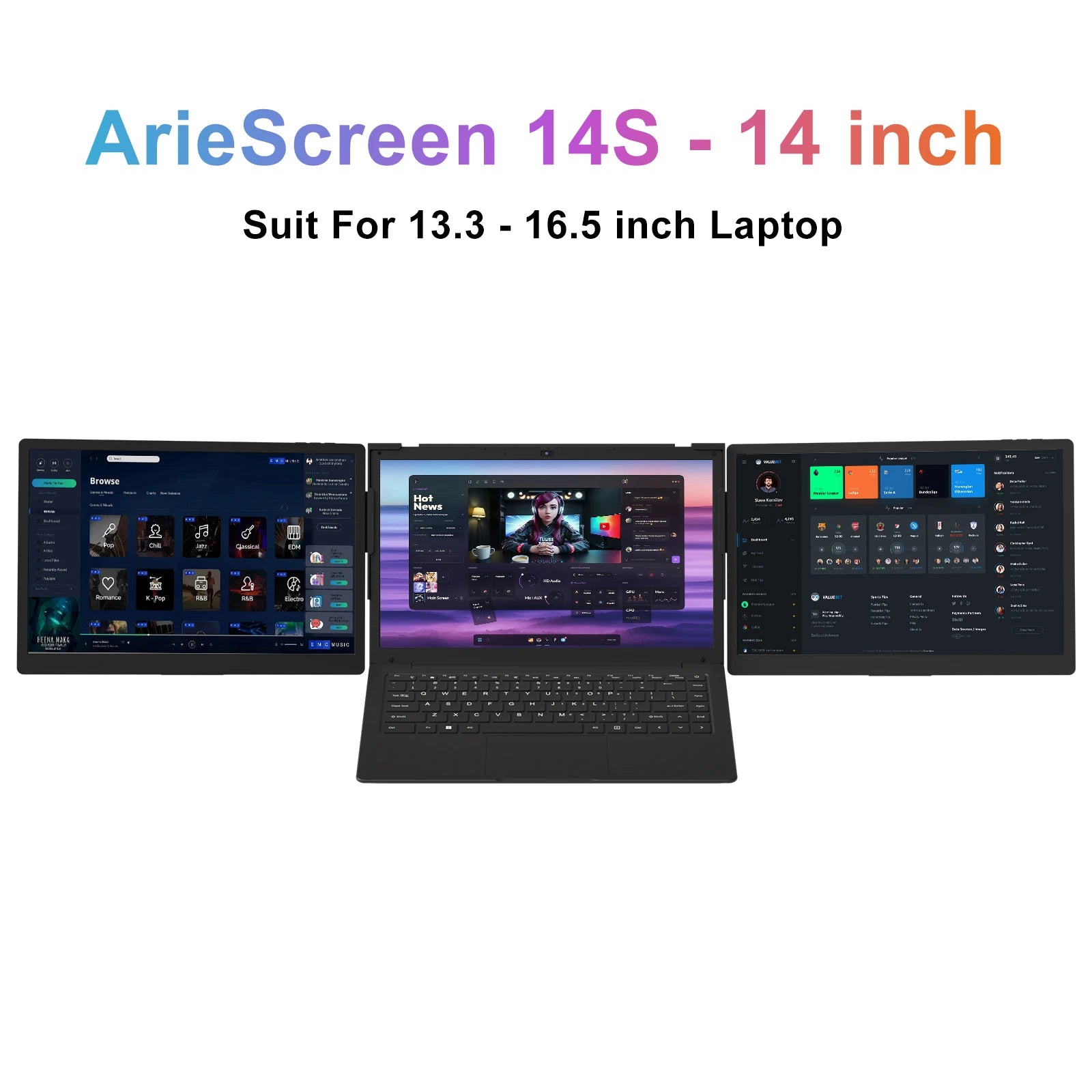 FHD Portable Tri-screen Monitor 3 Displays for 13.3-16 inch Laptop