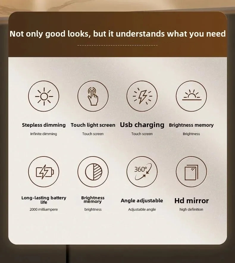 LED Makeup Mirror, 3-Color Light, 360° Rotatable, Touch Control, USB Powered,