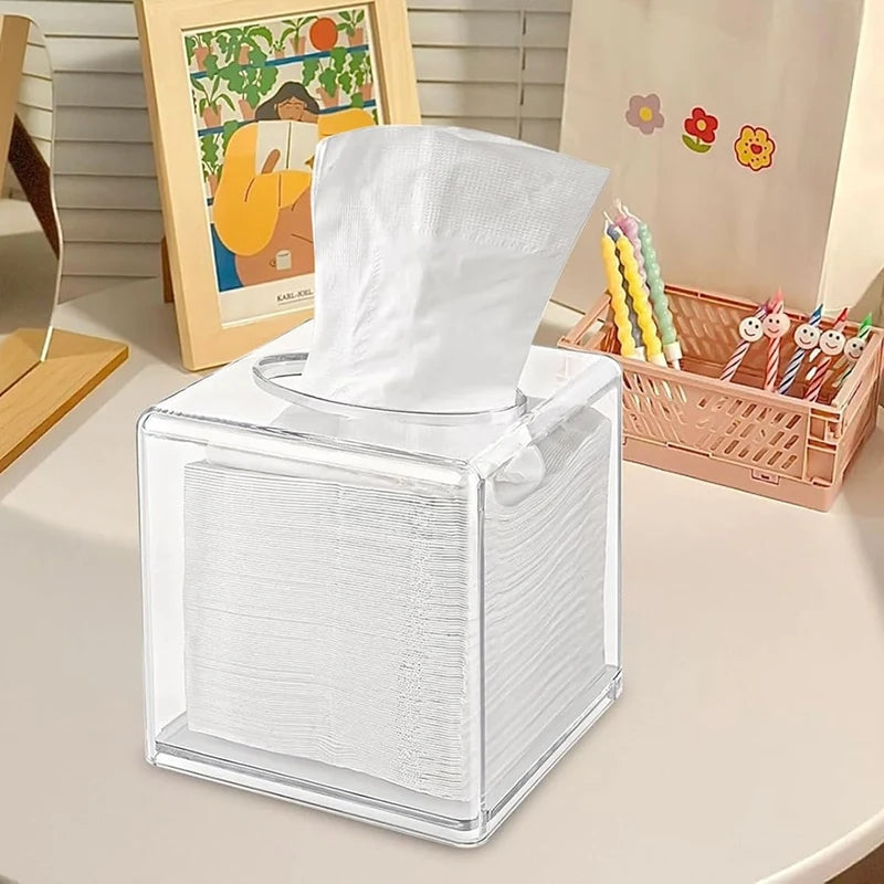 Facial Acrylic Tissue Box Holder, Cover Napkin Organizer For Dryer Sheets, Bathroom