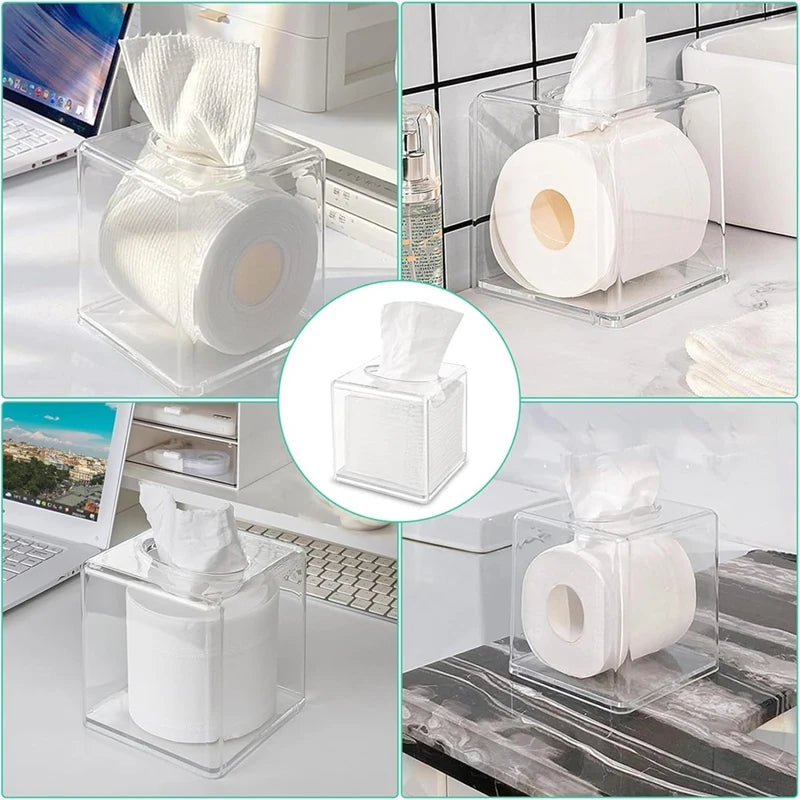 Facial Acrylic Tissue Box Holder, Cover Napkin Organizer For Dryer Sheets, Bathroom