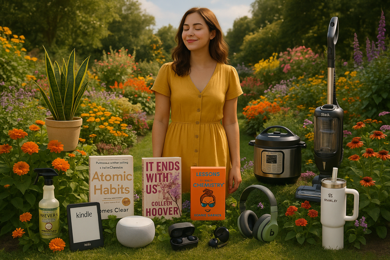 a woman in a garden with amazon best sellers